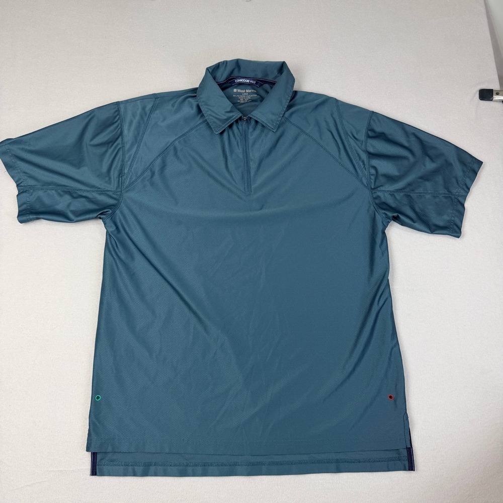 West Marine Mens Commodore Polo Shirt Teal Blue Quarter Zip Short Sleeve‎ Large